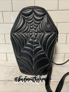 *Love Pain and Stitches Handmade Spiderweb Coffin Shaped Backpack Purse